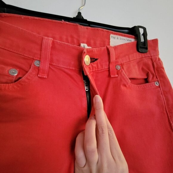 Rag & Bone Skinny Red Raw Distressed Hem Cropped Denim Jeans Pants Size 25 - Picture 5 of 13